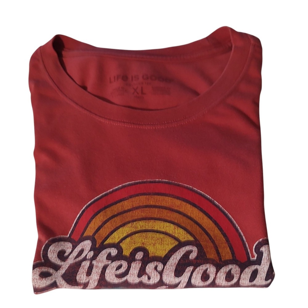 Life‎ Is Good Crusher Tee Shirt Red Rainbow Short Sleeve Mens Extra Large